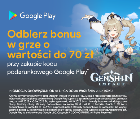 Promocja Genshin Impact z doładowań google play